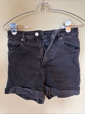 H&M Black Washed Denim Roll-Cuff Shorts